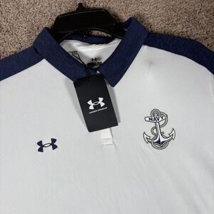 Under Armour Womens XL US Navy Academy Trophy Polo Pin White Blue Shirt 1378476